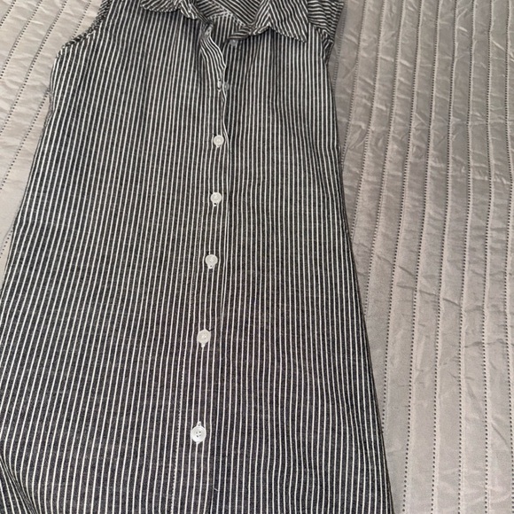 Mod Ref 100% cotton Linen look grayish black & white striped dress Sz small - Picture 10 of 11